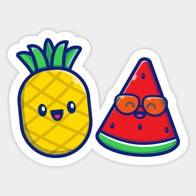 Cute Pineapple with Watermelon Cartoon Cute Pineapple With Watermelon
